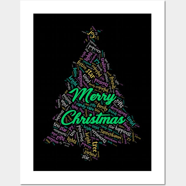 Christmas Tree Wordcloud for Darker Backgrounds Wall Art by WYL - Words You Love